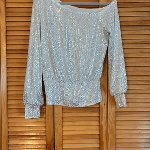 Silver Sequin Off-Shoulder Top